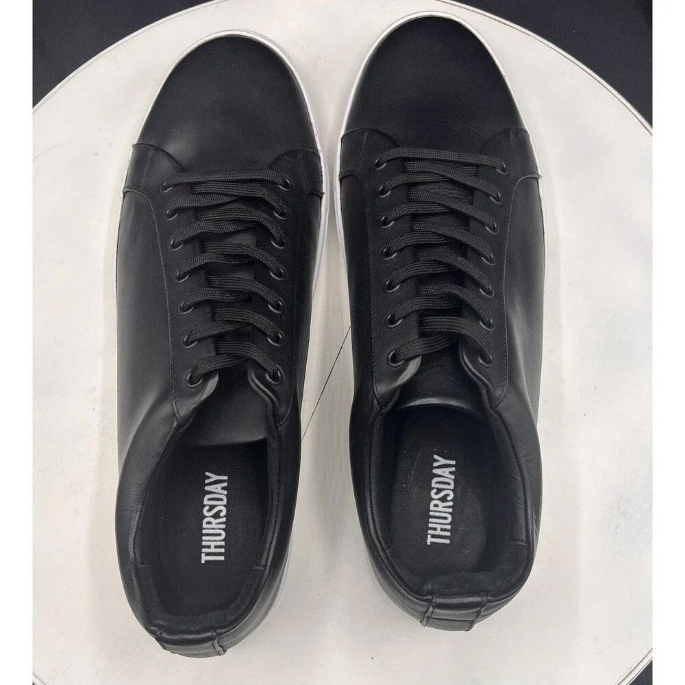 Thursday Men’s Black Leather Lace Up Low Top Sneakers White Sole US 15M NEW NWOB